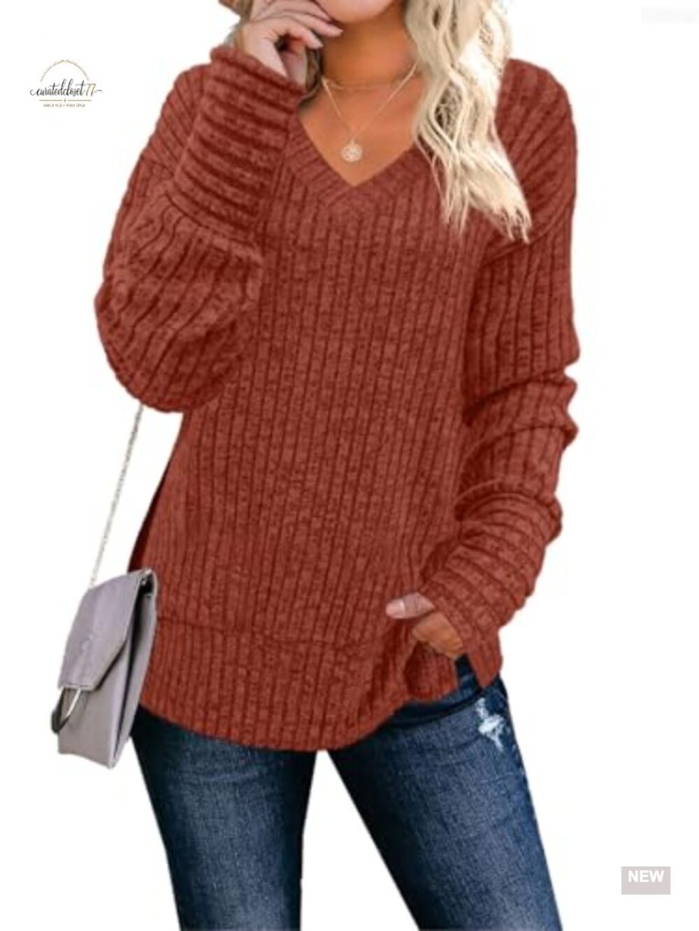 JomeDesign Womens Oversized V Neck Long Sleeve Sweater Pullover Loose Casual